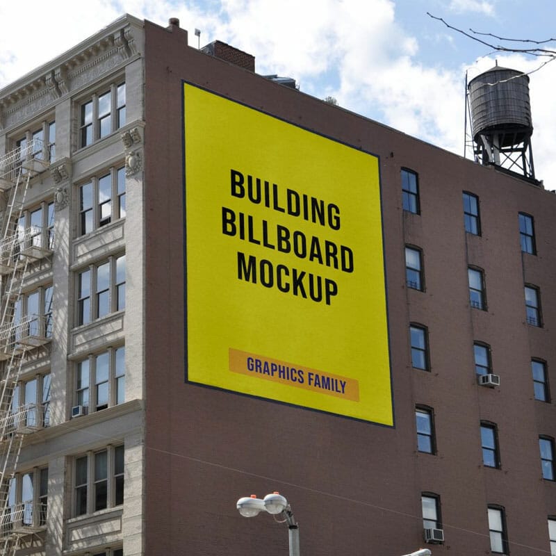 Free Building Wall Billboard Design Mockup PSD