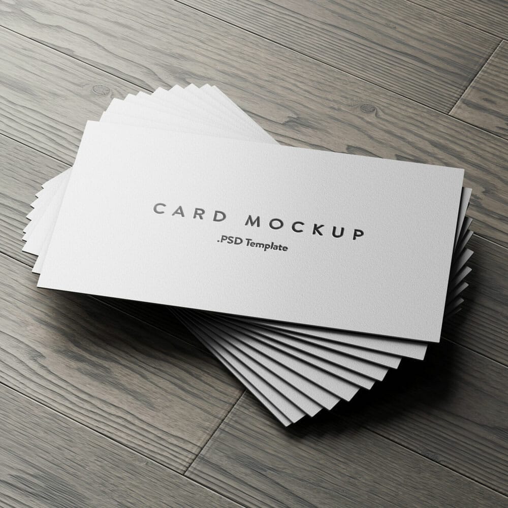 Free Business Card Stack On Wood Background Mockup PSD