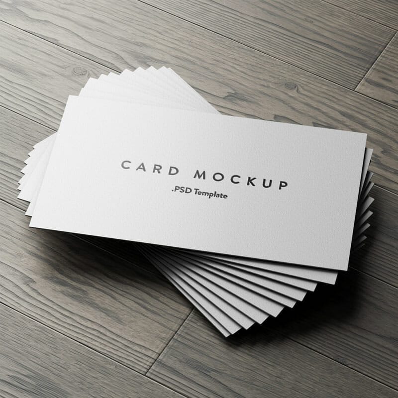 Free Business Card Stack On Wood Background Mockup PSD