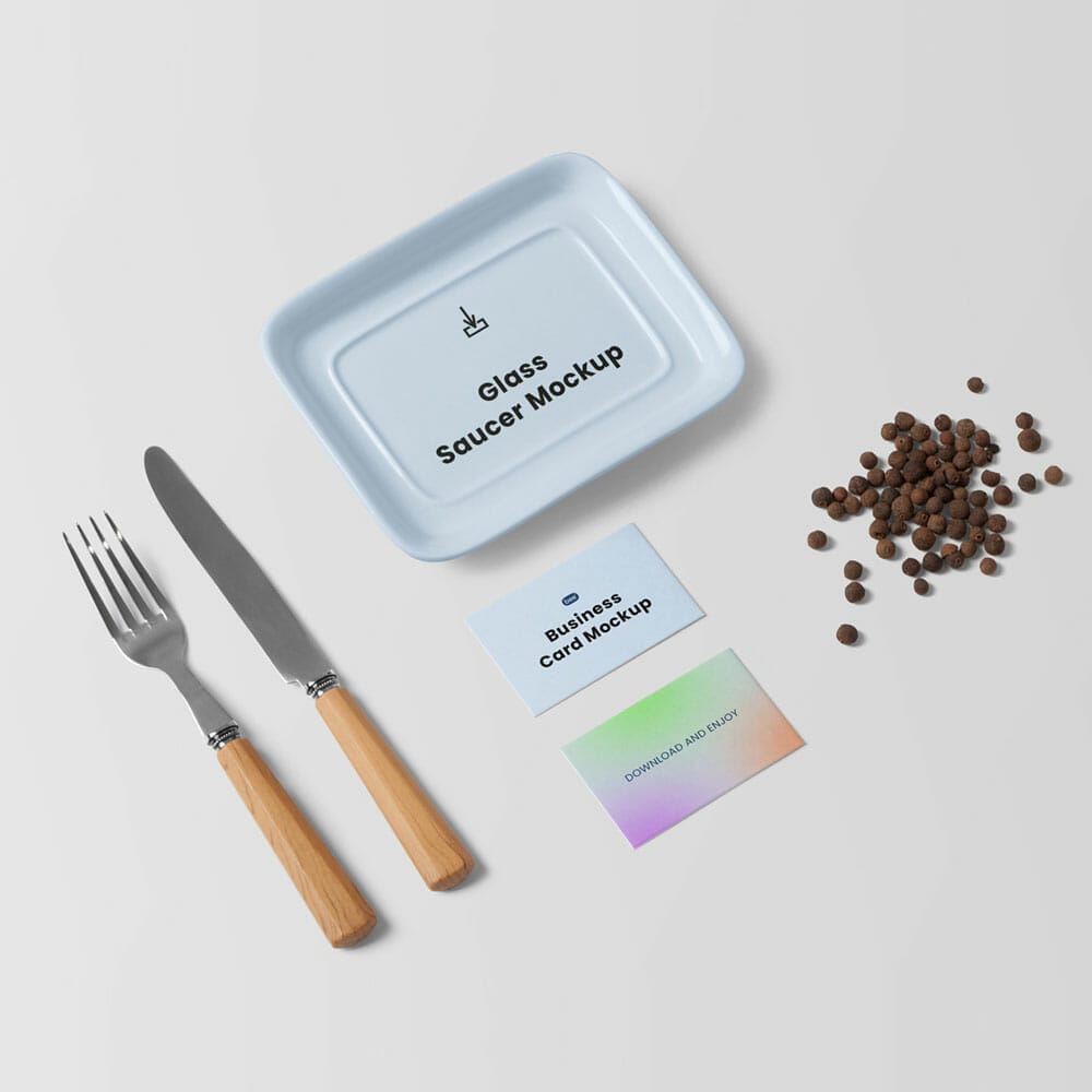 Free Business Cards With Saucer Mockup PSD