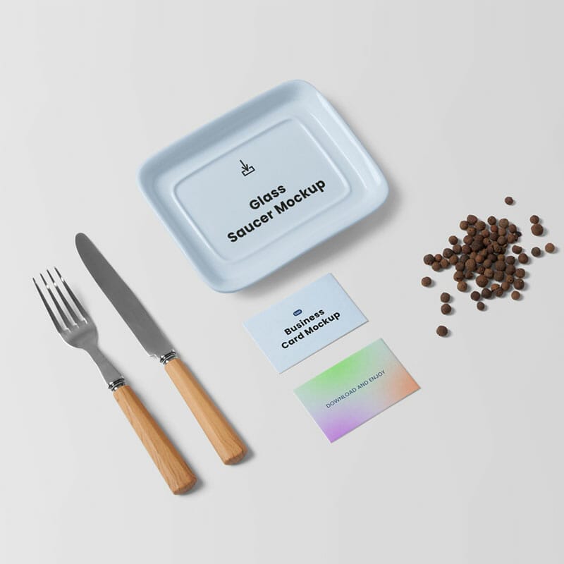 Free Business Cards With Saucer Mockup PSD