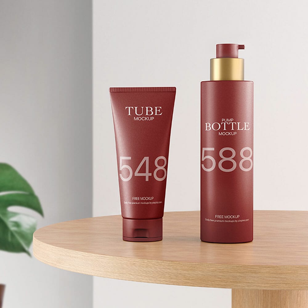 Free Cosmetic Tube And Pump Bottle Mockup PSD