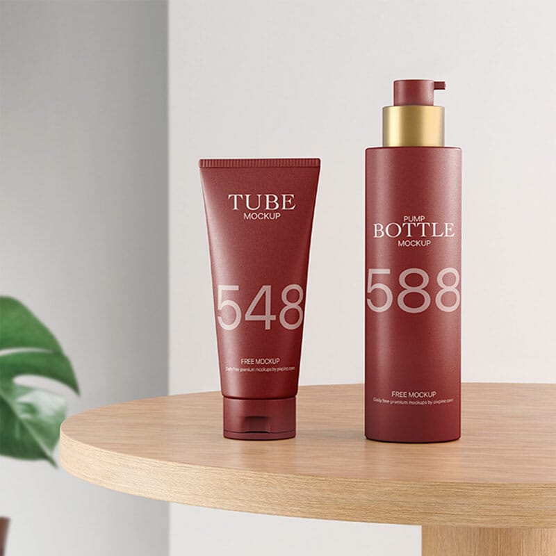 Free Cosmetic Tube And Pump Bottle Mockup PSD