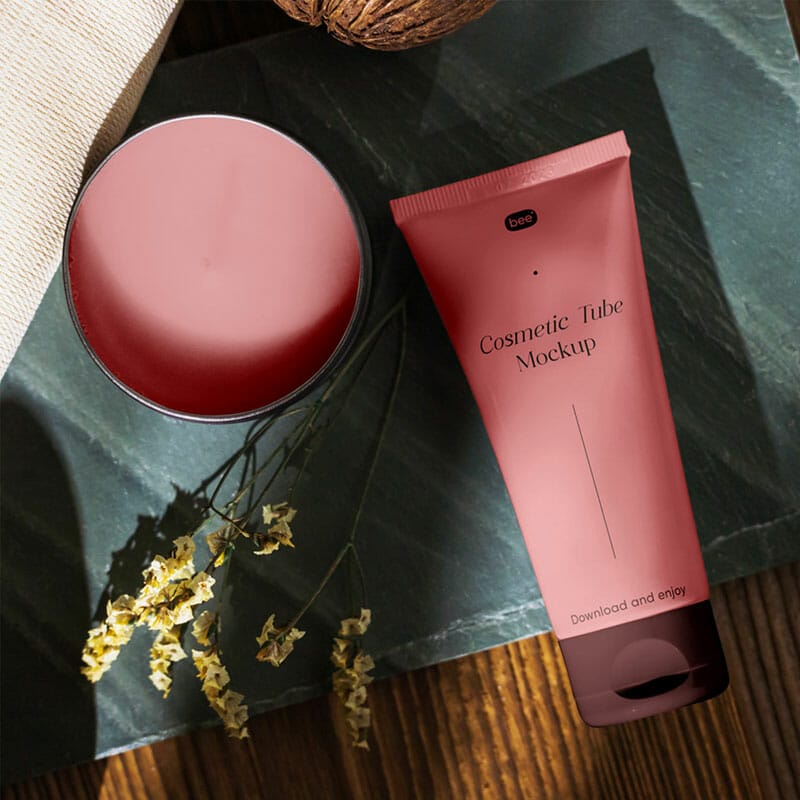 Free Cosmetic Tube With Candle Mockup PSD