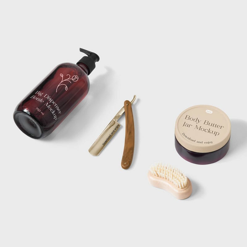 Free Dispenser Bottle With Jar Mockup PSD