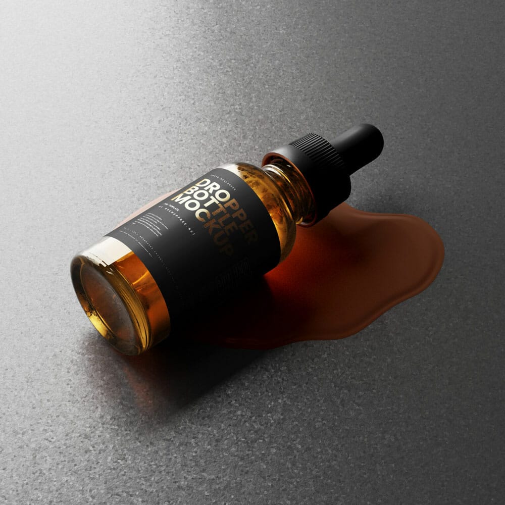 Free Dropper Bottle Mockups With Liquid Swatch PSD