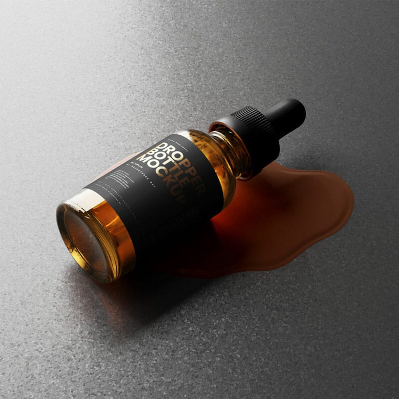 Free Dropper Bottle Mockups With Liquid Swatch PSD