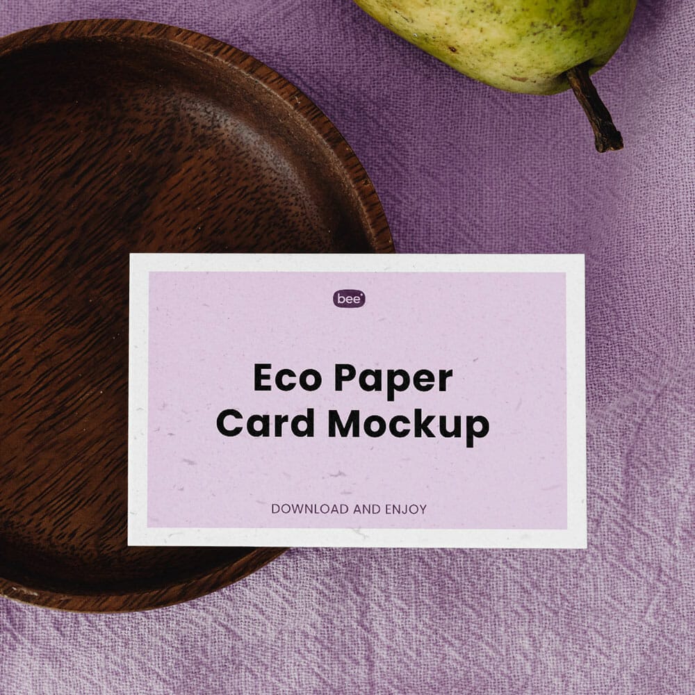 Free Eco Card With Wooden Plate Mockup PSD