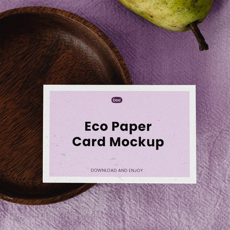 Free Eco Card With Wooden Plate Mockup PSD