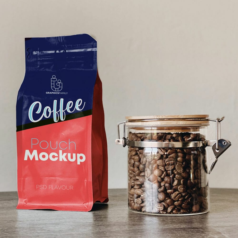 Free Eco Friendly Coffee Pouch Design Mockup PSD