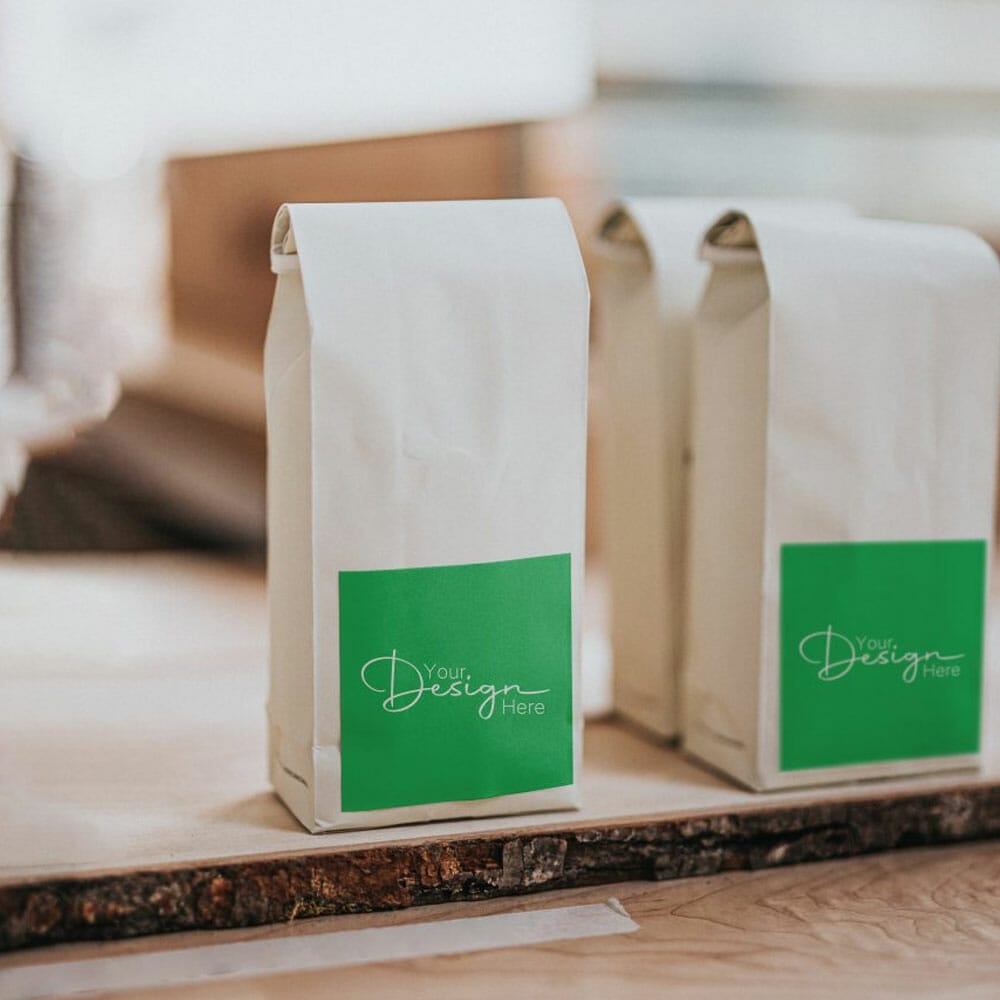 Free Eco-Friendly Paper Bag Sticker Design Mockup PSD