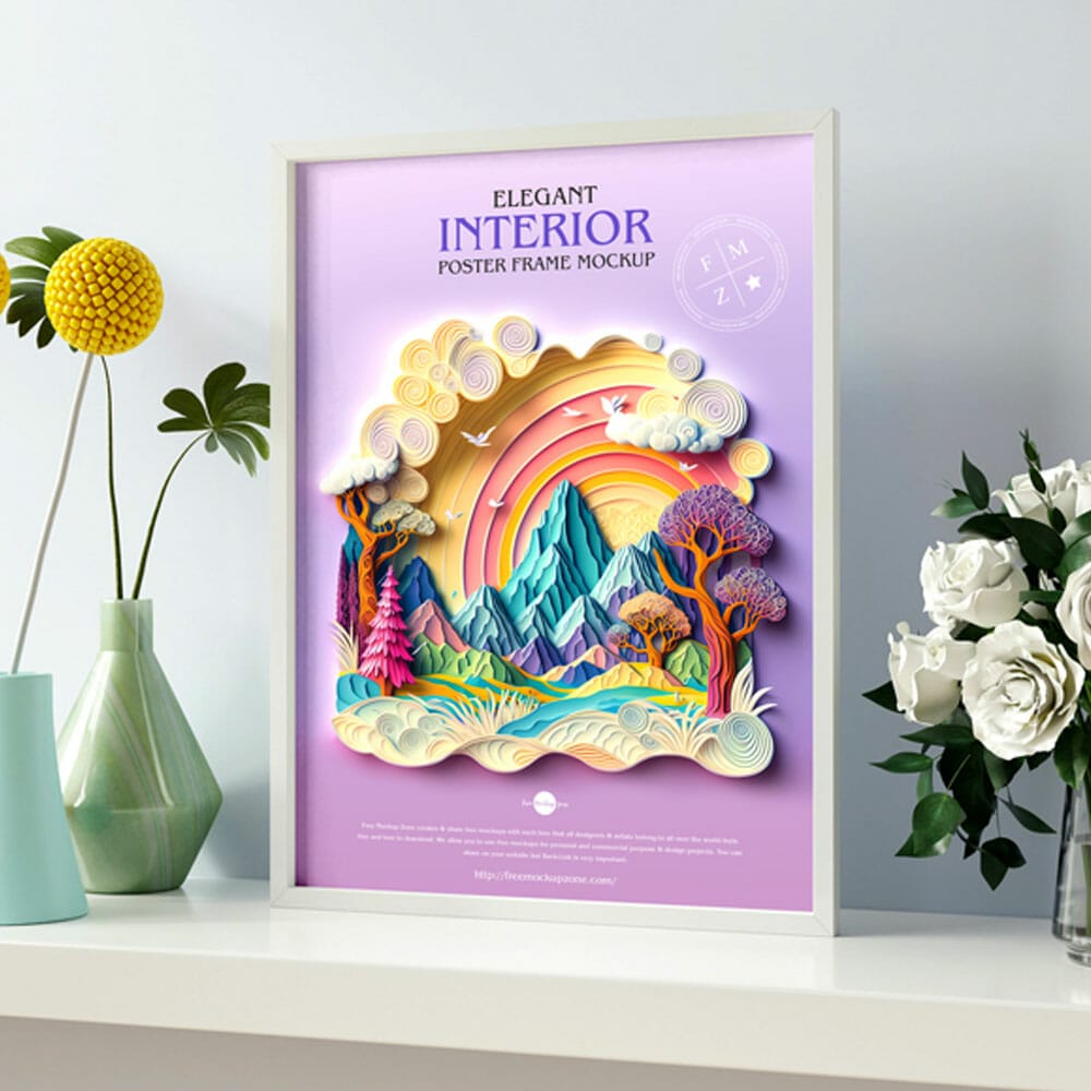 Free Elegant Interior Poster Frame Mockup PSD