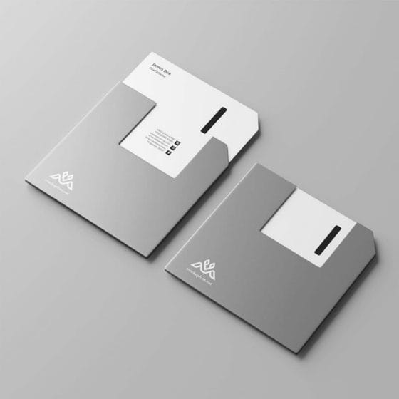 Free Floppy Disk Shaped Business Card Mockup PSD