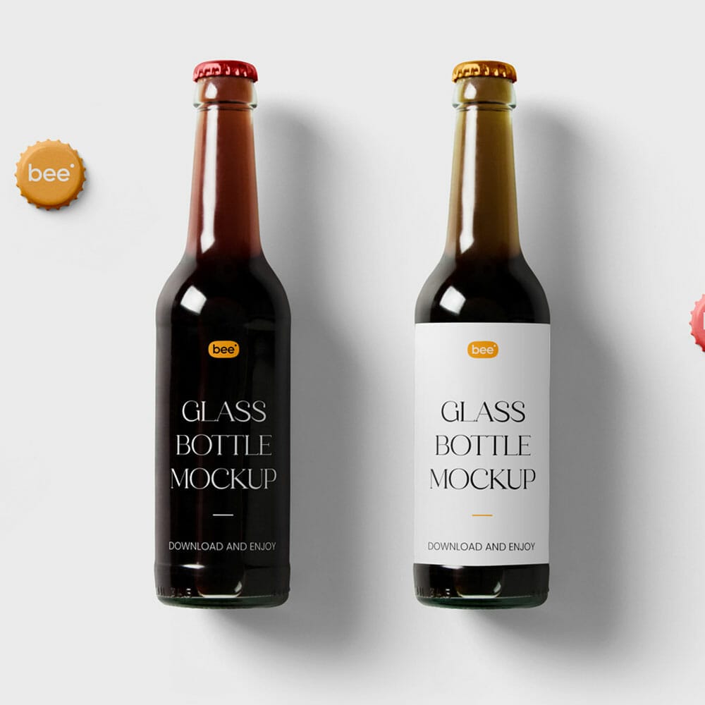 Free Glass Bottle With Cap Mockups PSD