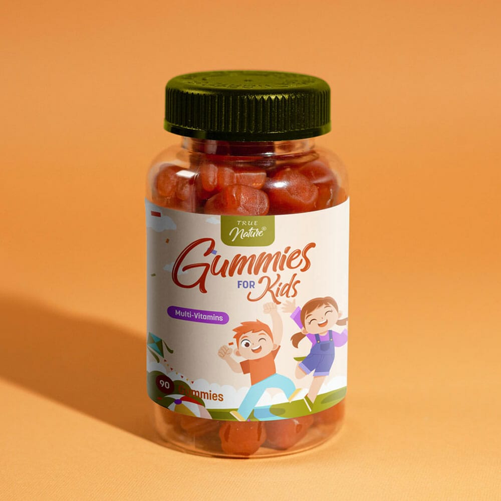 Free Gummies Vitamin Bottle Label Mockup PSD