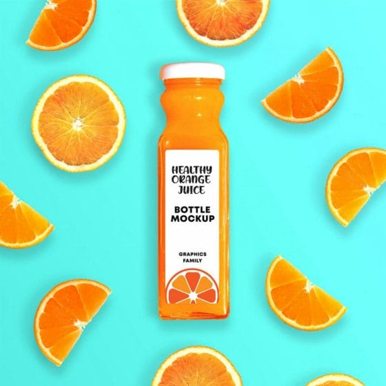 Free Healthy Orange Juice Bottle Mockup PSD