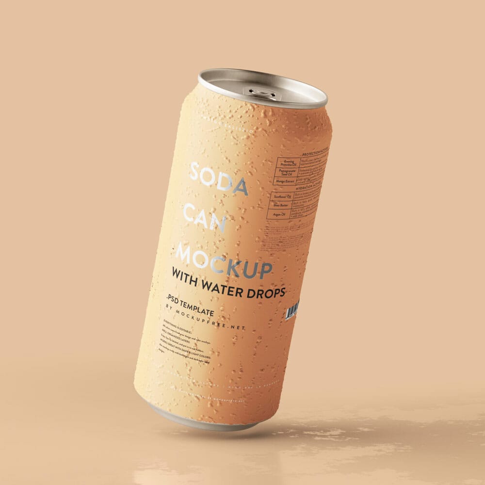 Free Large Can Mockup With Water Drops PSD