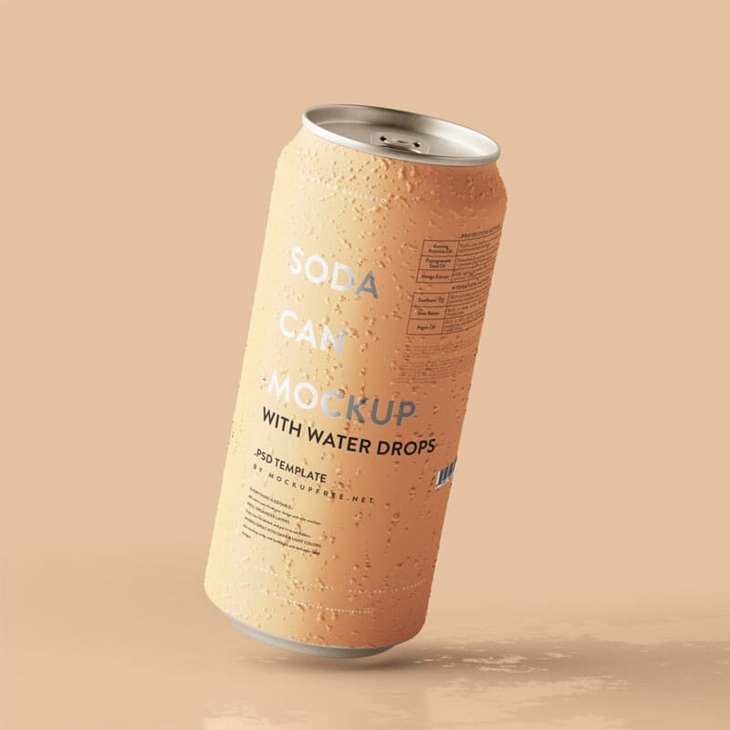 Free Large Can Mockup With Water Drops PSD