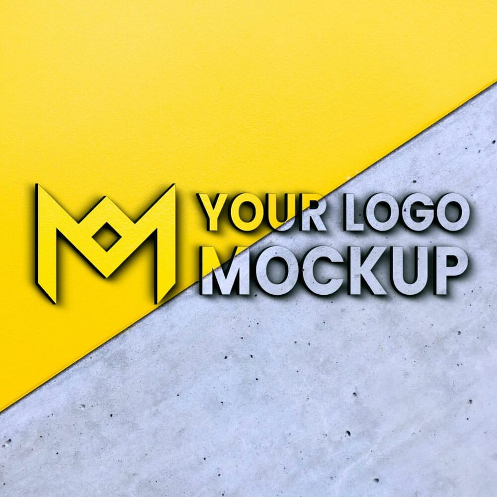Free Logo Mockup With Yellow And Gray Wall PSD