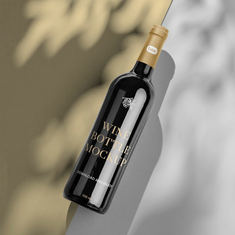 Free Lying Wine Bottle Mockup PSD