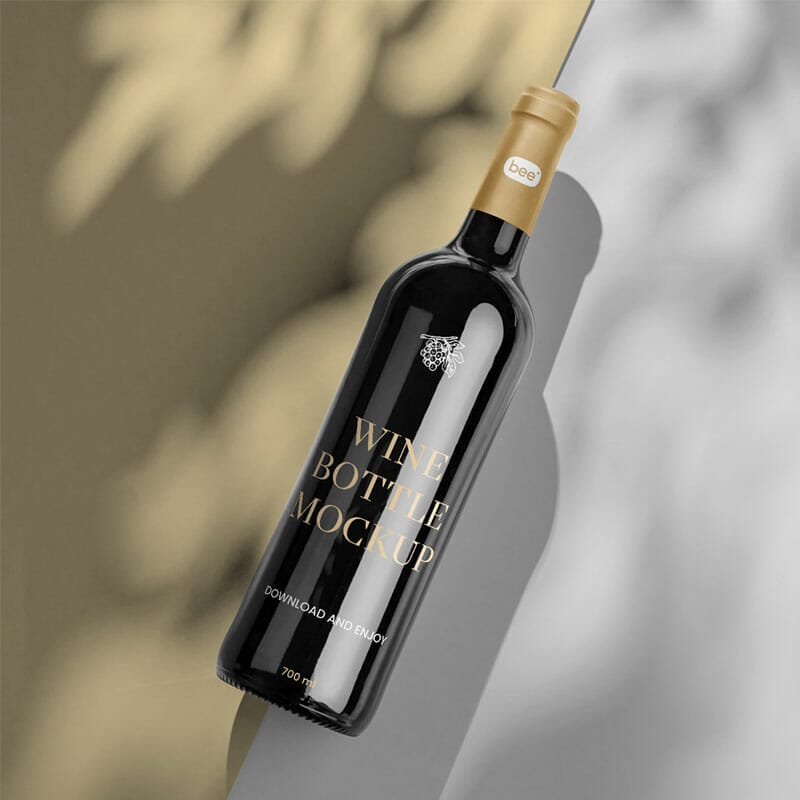 Free Lying Wine Bottle Mockup PSD