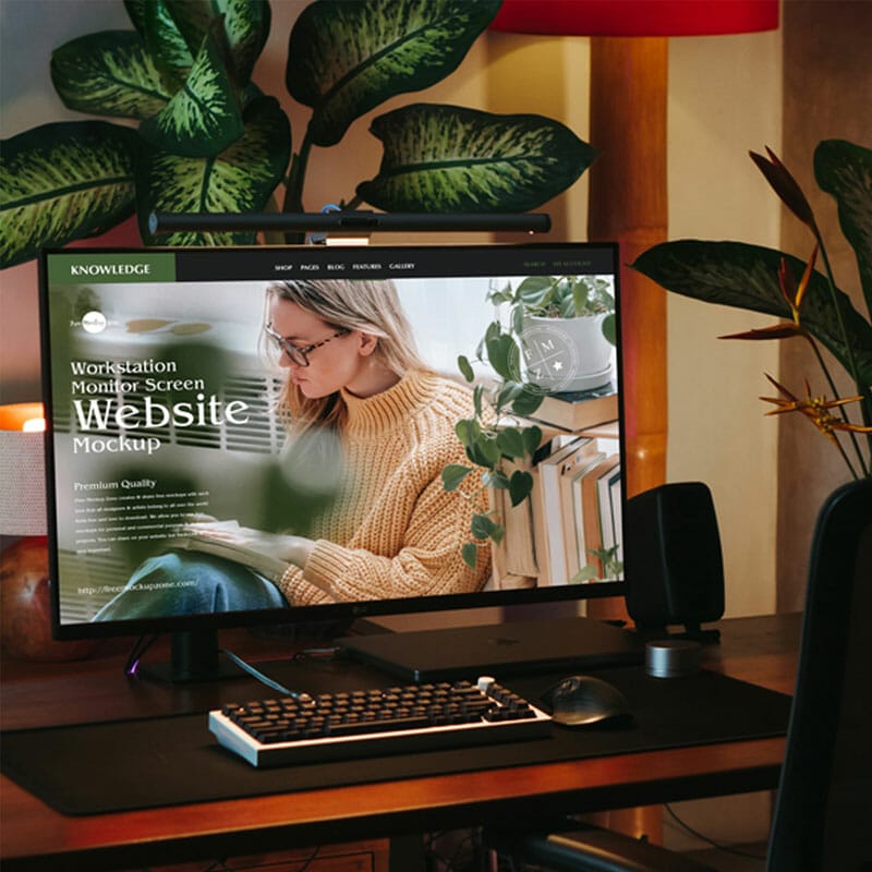 Free Modern Workstation Monitor Screen Website Mockup PSD