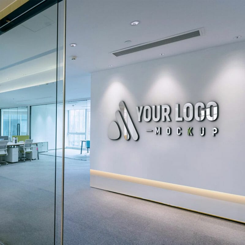 Free Office Background 3D Glass Logo Mockup PSD