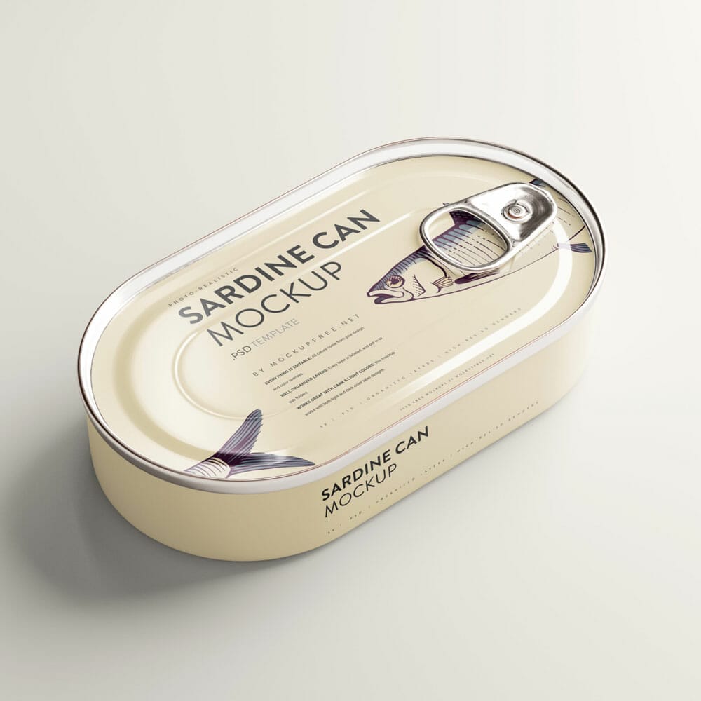 Free Oval Shaped Tuna Can Mockup PSD