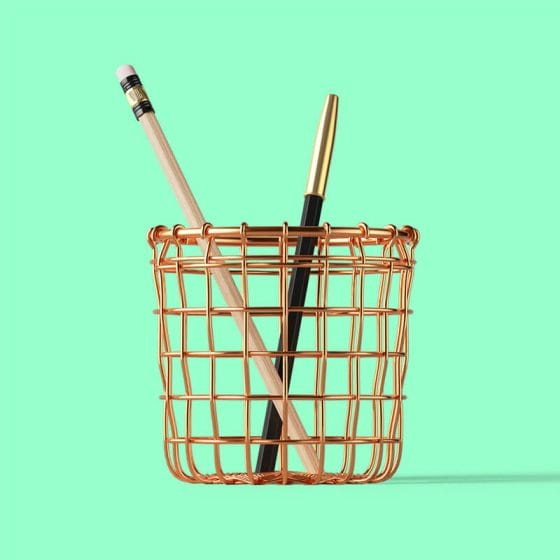 Free Pen And Pencil In Basket Mockup Front View PSD