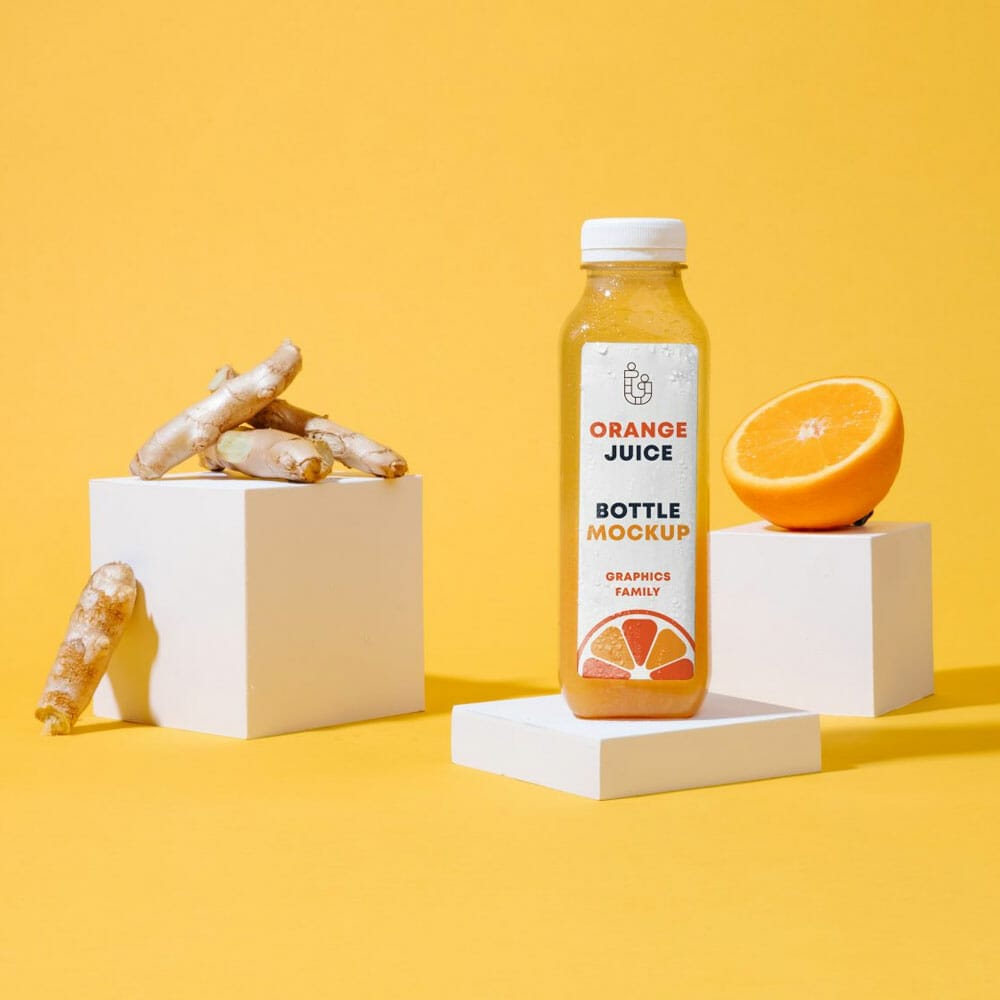 Free Plastic Bottle Orange Design Mockup PSD