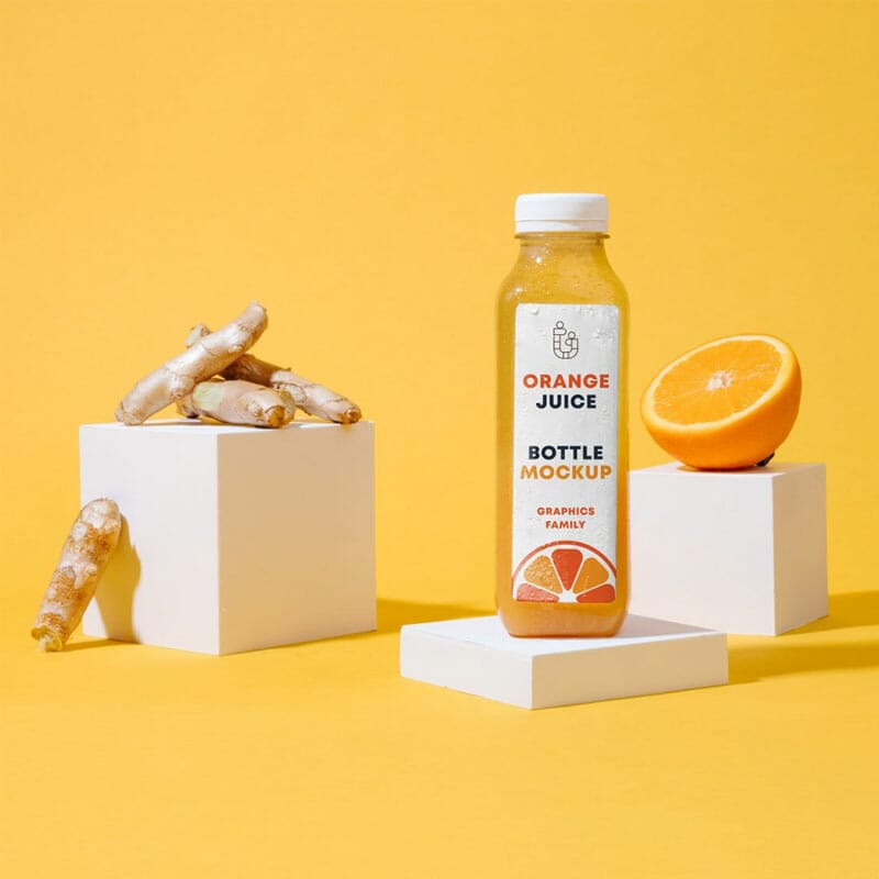 Free Plastic Bottle Orange Design Mockup PSD