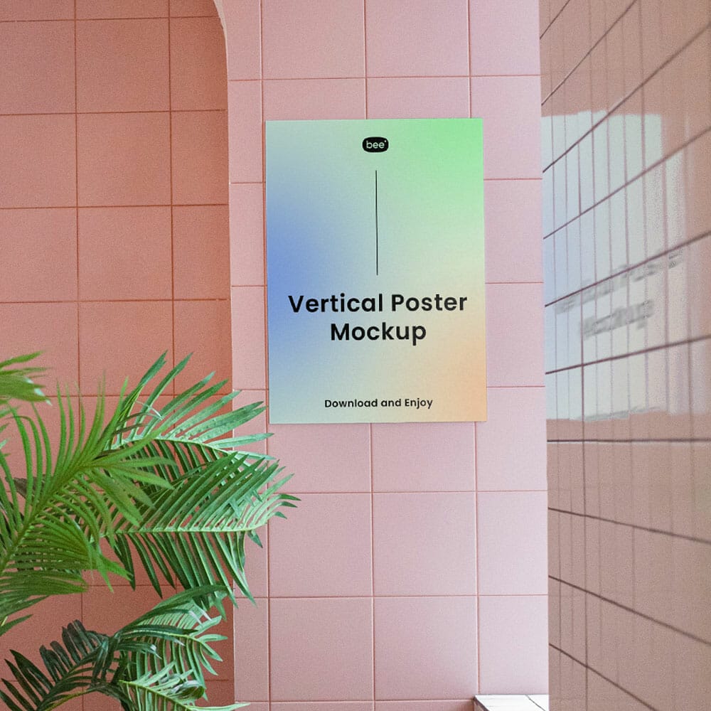 Free Poster On Pink Wall Mockup PSD