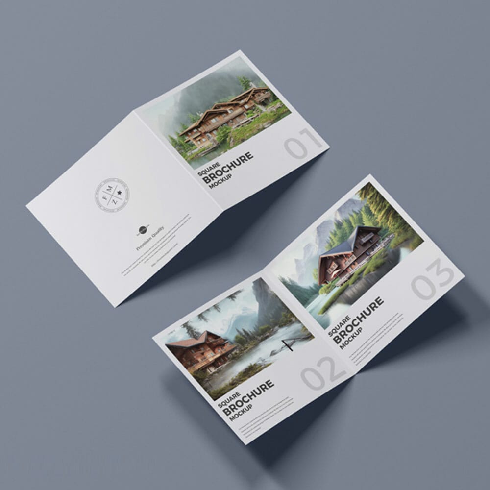 Free Premium Bi-Fold Square Brochure Mockup PSD