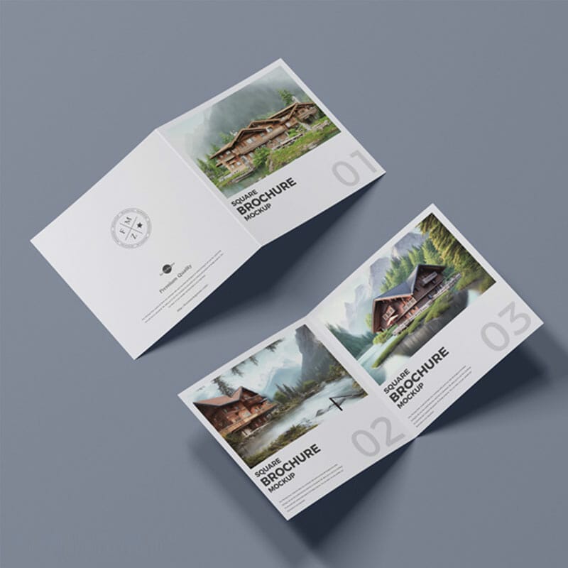 Free Premium Bi-Fold Square Brochure Mockup PSD