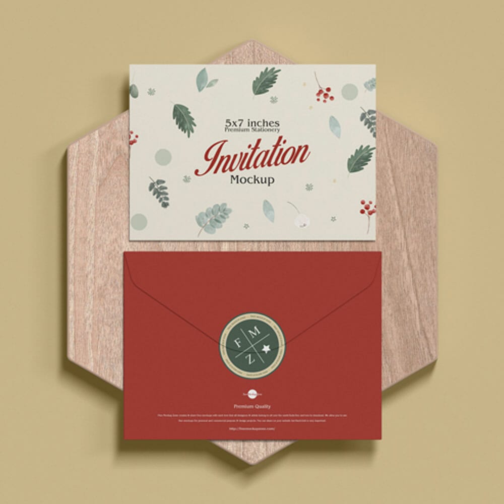 Free Premium Stationery 5×7 Inches Invitation Mockup PSD