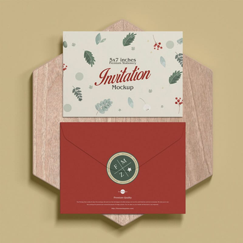 Free Premium Stationery 5×7 Inches Invitation Mockup PSD