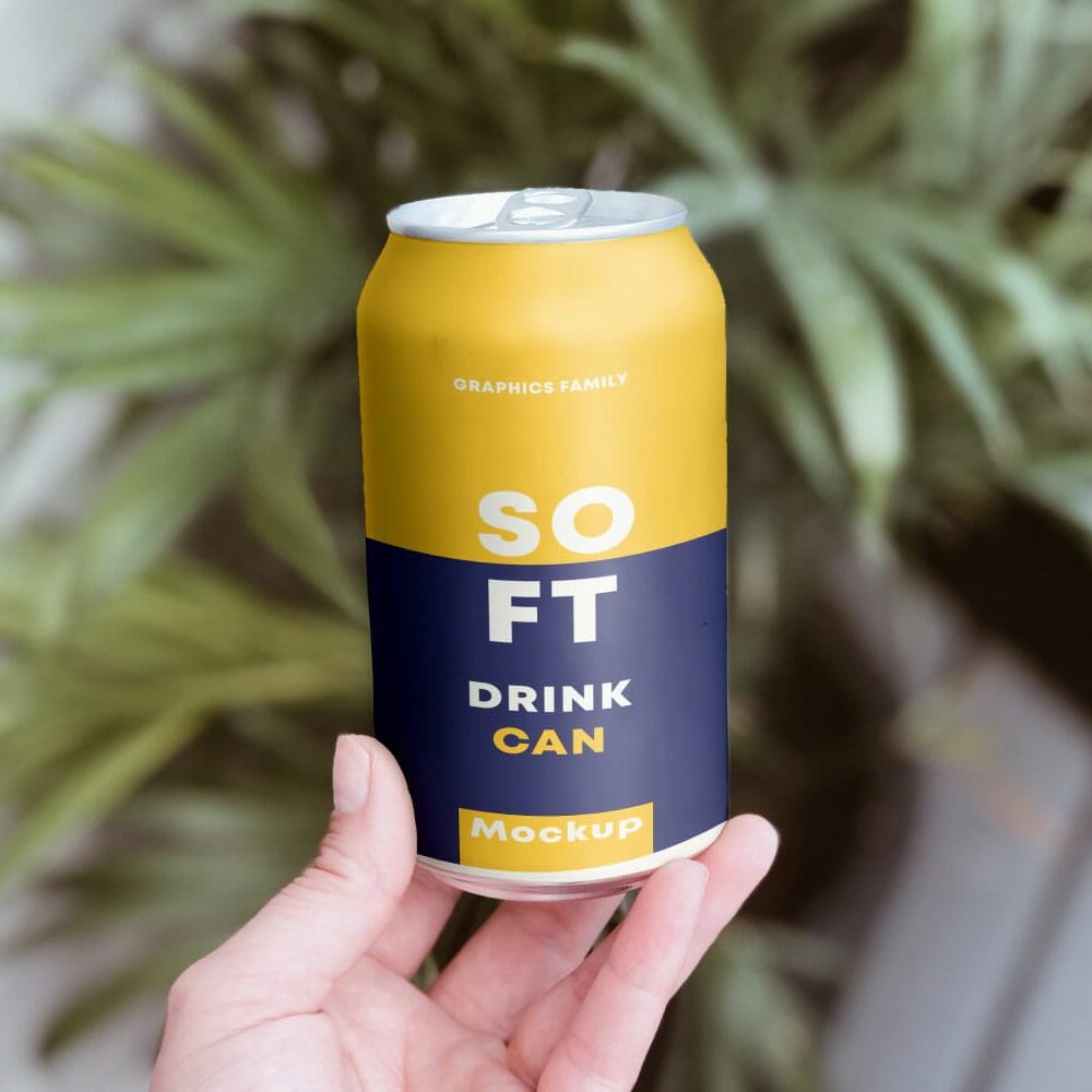 Free Soft Drink Can Design Mockup PSD