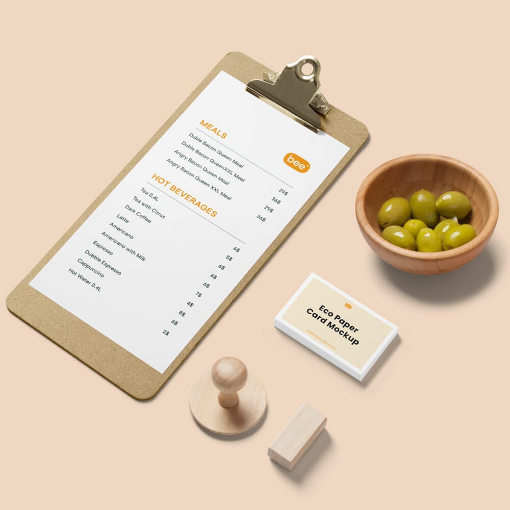 Free Stationery Menu Mockup PSD