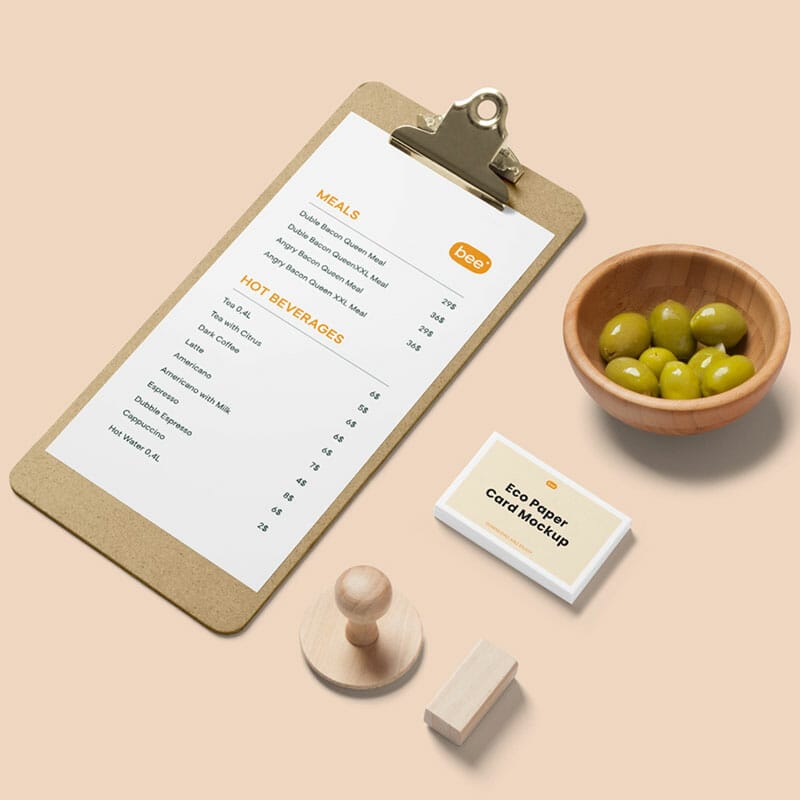 Free Stationery Menu Mockup PSD