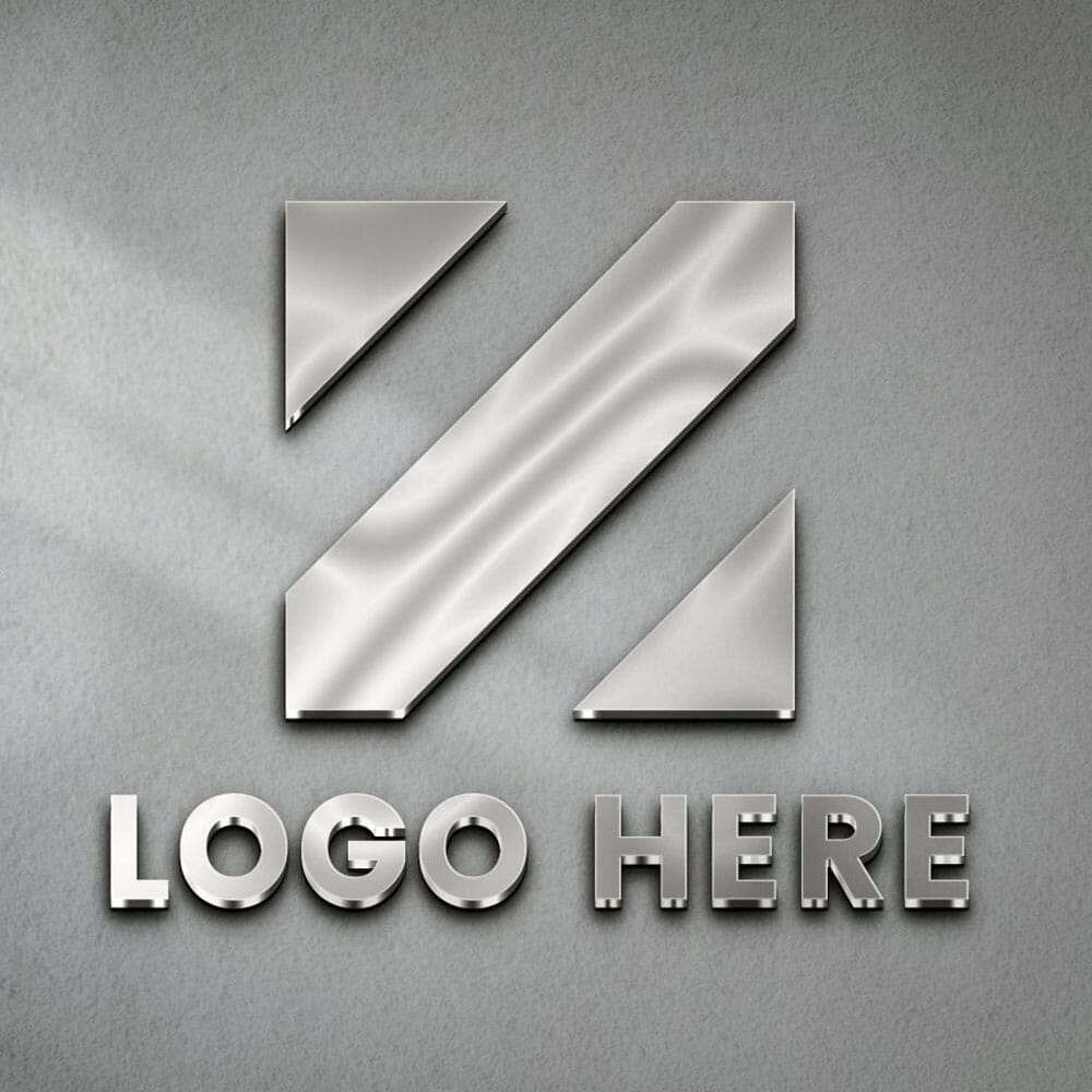 Free Steel Effect Logo Mockup On White Wall PSD