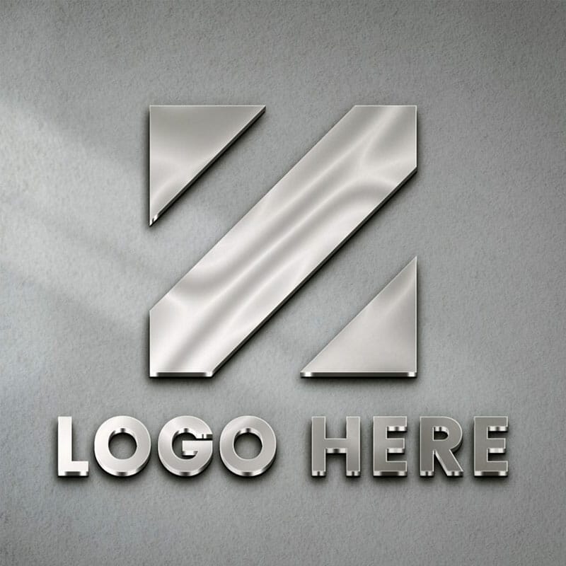Free Steel Effect Logo Mockup On White Wall PSD