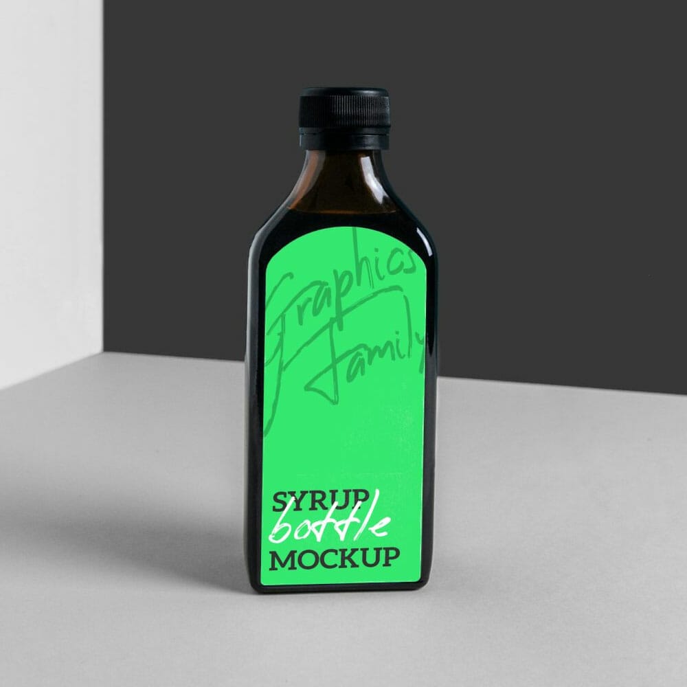Free Syrup Bottle Label Mockup PSD