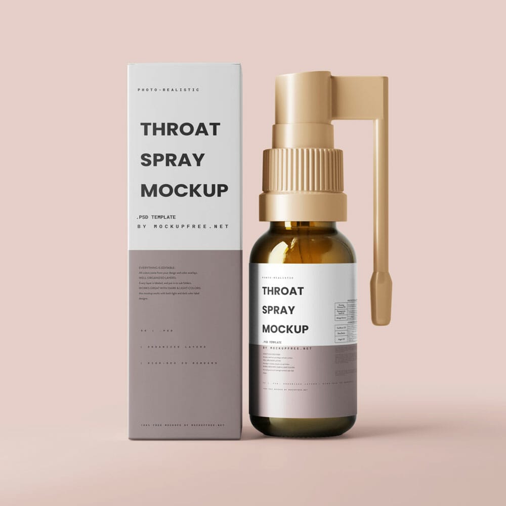 Free Throat Spray With Box Mockup PSD