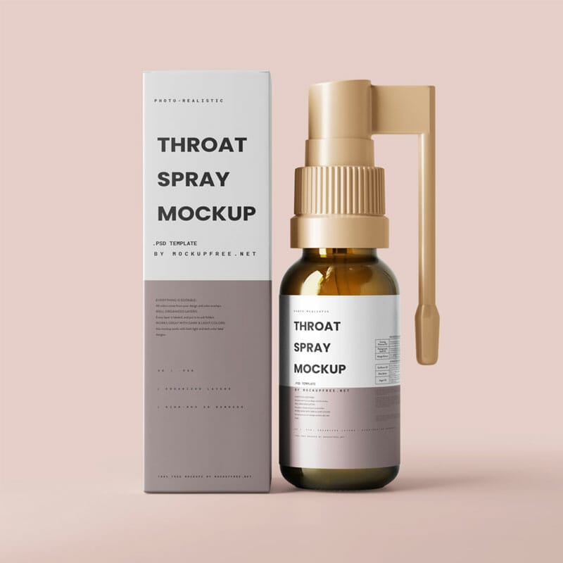 Free Throat Spray With Box Mockup PSD