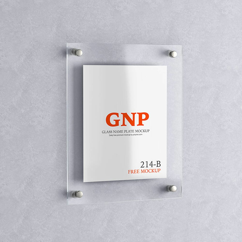 Free Wall Mounted Glass Name Plate Mockup PSD