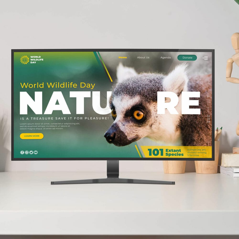 Free Website Screen Mockup In Computer PSD Template