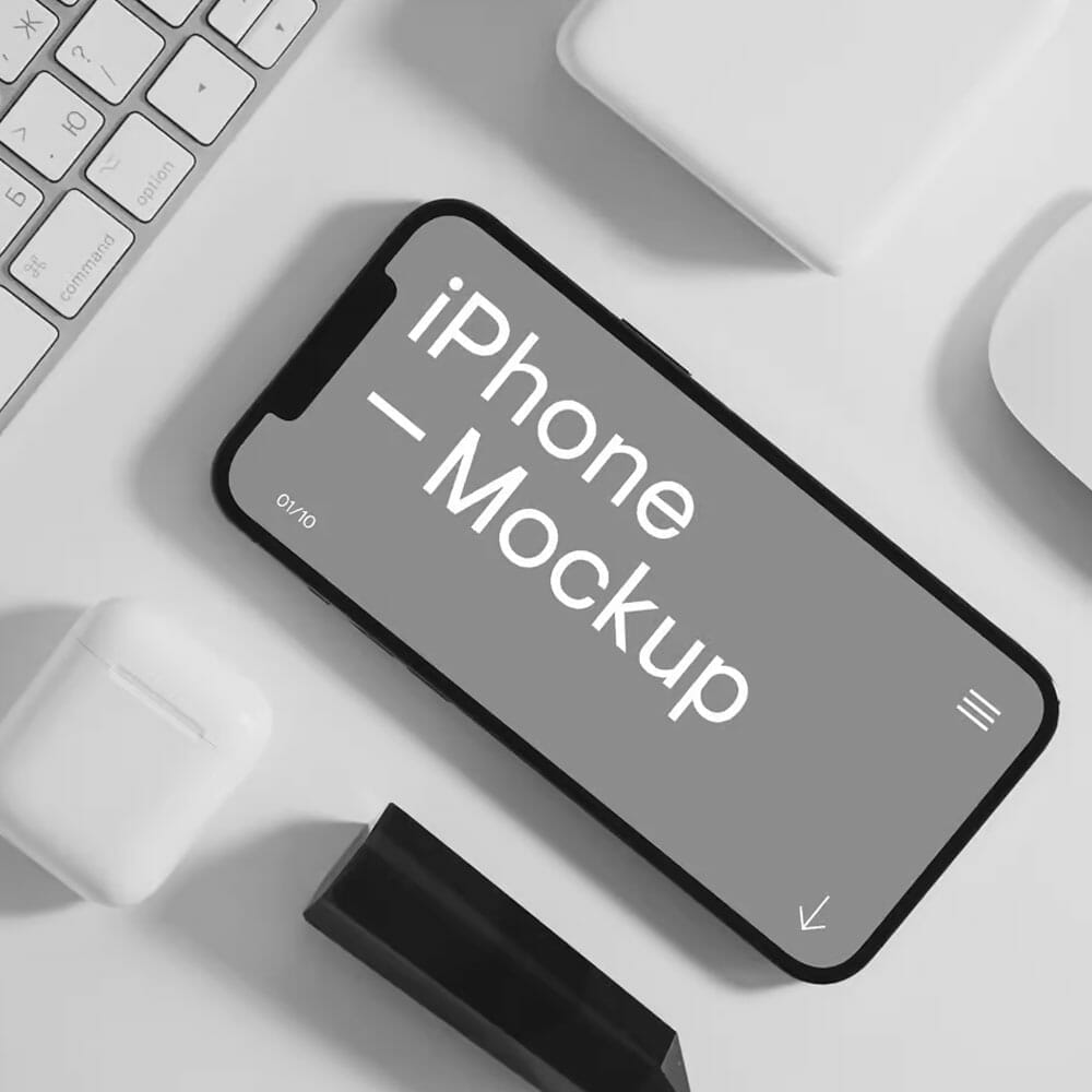 Free iPhone With Accessories Mockup PSD