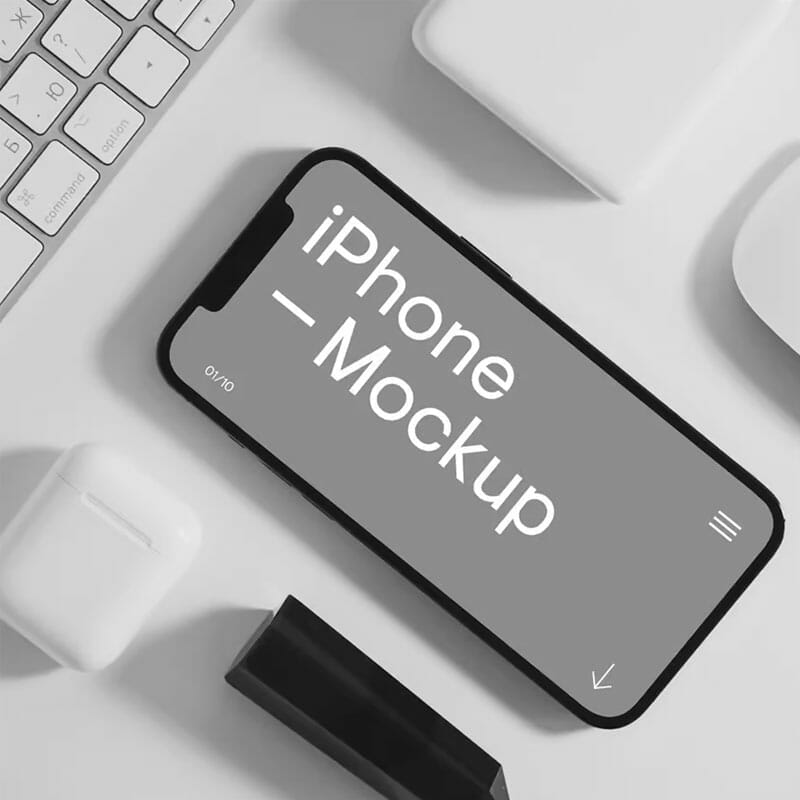 Free iPhone With Accessories Mockup PSD