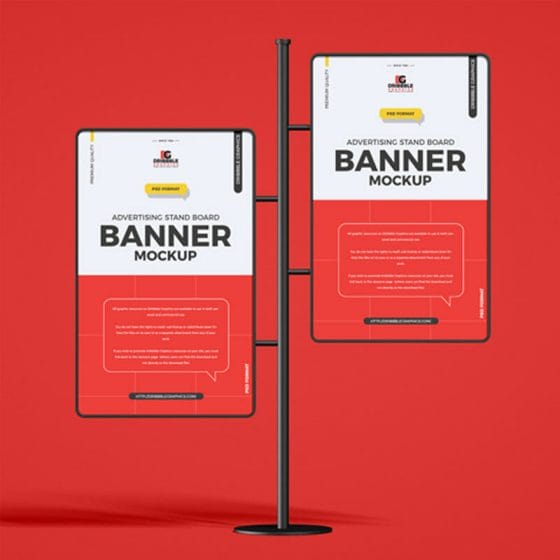 Free Advertising Stand Board Banner Mockup PSD