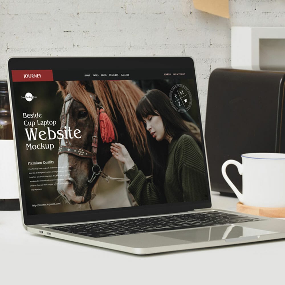 Free Beside Cup Laptop Website Mockup PSD